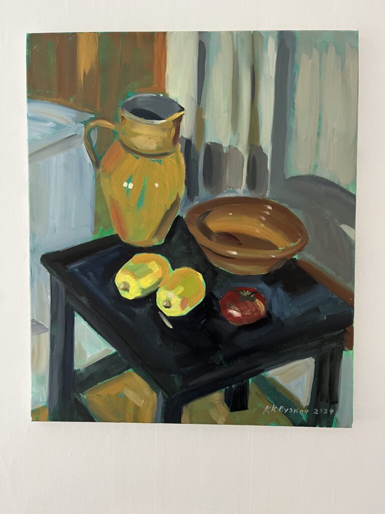 Bodegon 50x60 cm olie på lærred 4.500,-kr